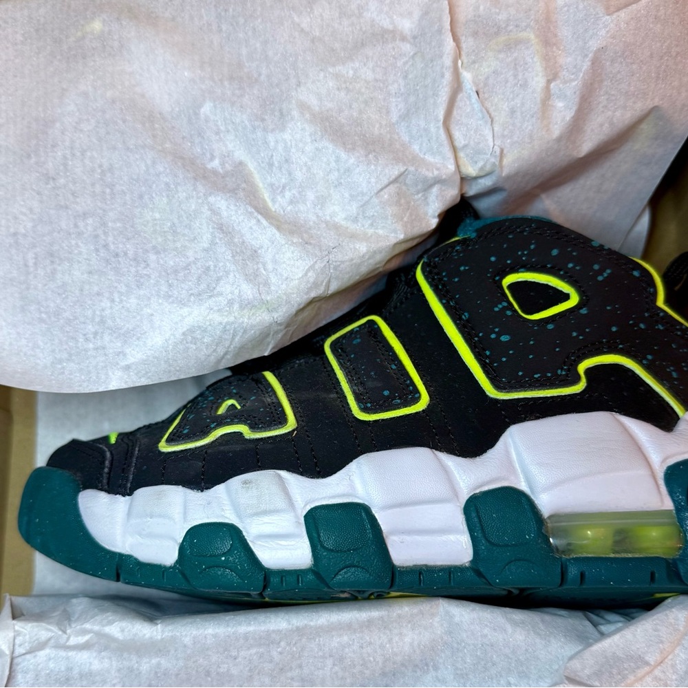 Nike Air More Uptempo Little Kids Black/  Geode Teal/Clear Jade/ Volt Size 2.5Y